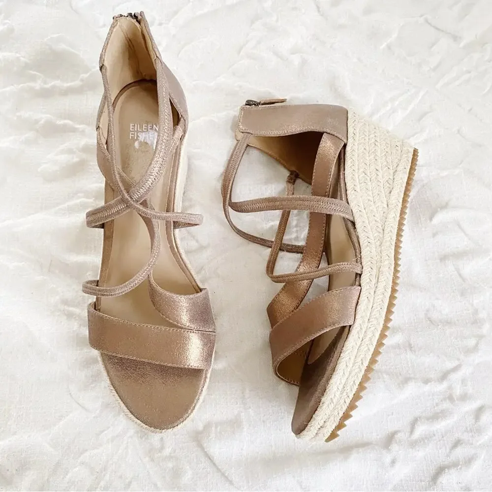 Eileen Fisher Wanda Metallic Suede Espadrille Size 11 New